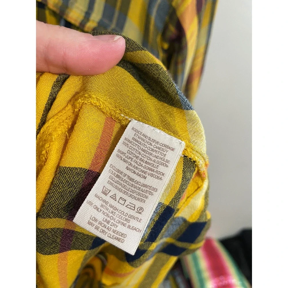 Free People Falling Stars Yellow Plaid Mini‎ Dress Size Small Bohemian Casual